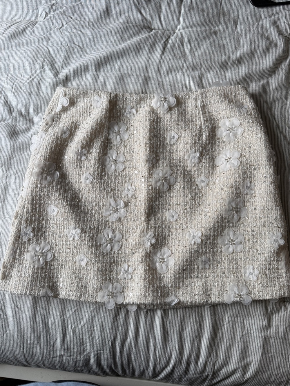Altar’d State Embellished Cream Floral Bouclé Mini Skirt
